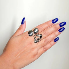 Pack Of 2 Statement Wave Rings - Rhodium Plated