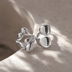 Pack Of 2 Statement Wave Rings - Rhodium Plated