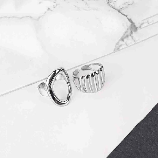 Pack Of 2 Abstract Duo Rings - Rhodium Plated