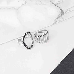 Pack Of 2 Abstract Duo Rings - Rhodium Plated