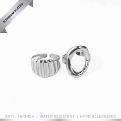 Pack Of 2 Abstract Duo Rings - Rhodium Plated