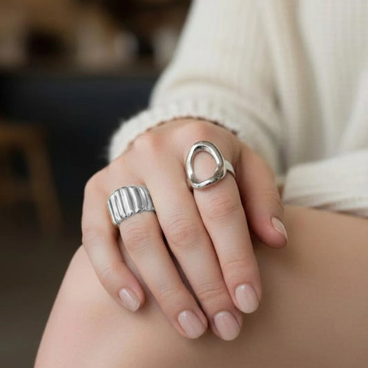 Pack Of 2 Abstract Duo Rings - Rhodium Plated