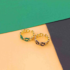 Pack of 2 Enamel Curb Chain Rings - 18K Gold Plated