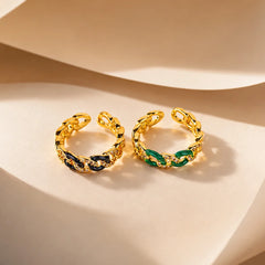 Pack of 2 Enamel Curb Chain Rings - 18K Gold Plated