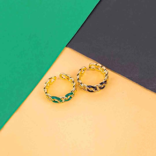 Pack of 2 Enamel Curb Chain Rings - 18K Gold Plated