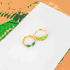 Pack of 2 Tropical Leaf & Link Ring Duo - 18K Gold Plated