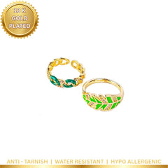 Pack of 2 Tropical Leaf & Link Ring Duo - 18K Gold Plated