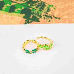 Pack of 2 Tropical Leaf & Link Ring Duo - 18K Gold Plated