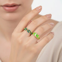 Pack of 2 Tropical Leaf & Link Ring Duo - 18K Gold Plated