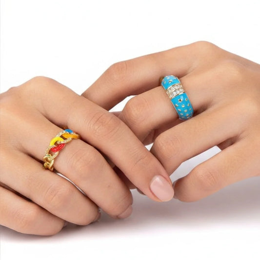 Pack of 2 Vibrant Enamel Rings - 18K Gold Plated