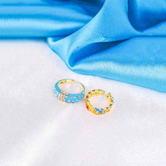 Pack of 2 Vibrant Enamel Rings - 18K Gold Plated