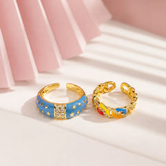 Pack of 2 Vibrant Enamel Rings - 18K Gold Plated