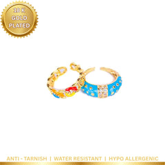 Pack of 2 Vibrant Enamel Rings - 18K Gold Plated