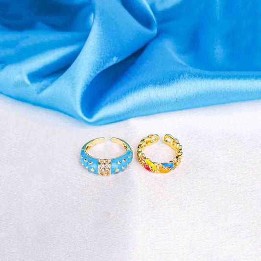 Pack of 2 Vibrant Enamel Rings - 18K Gold Plated