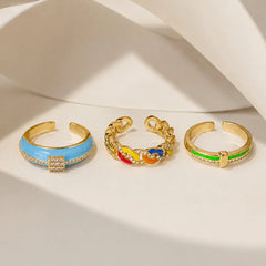 Pack of 3 Colourful Enamel Rings - 18K Gold Plated