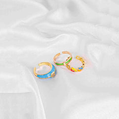 Pack of 3 Colourful Enamel Rings - 18K Gold Plated