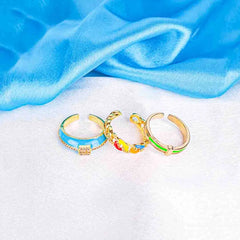 Pack of 3 Colourful Enamel Rings - 18K Gold Plated