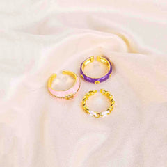 Pack of 3 Statement Sparkle Enamel Rings - 18K Gold Plated