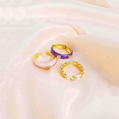 Pack of 3 Statement Sparkle Enamel Rings - 18K Gold Plated