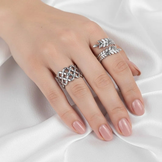 Pack of 2 Leaf Vine And Lattice Rings