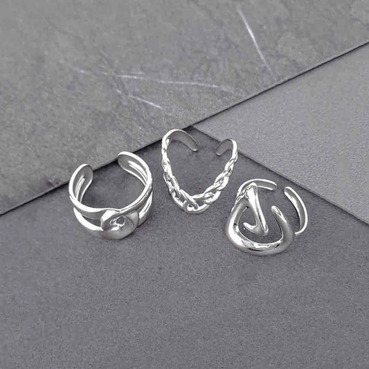 Pack of 3 Claw & Chain Rings - Rhodium Plated