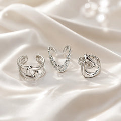 Pack of 3 Claw & Chain Rings - Rhodium Plated
