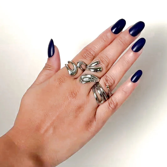 Pack of 3 Sculptural Rings - Rhodium Plated