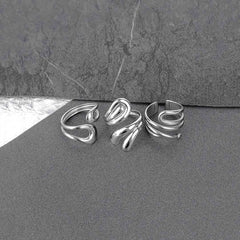 Pack of 3 Sculptural Rings - Rhodium Plated