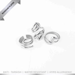 Pack of 3 Sculptural Rings - Rhodium Plated
