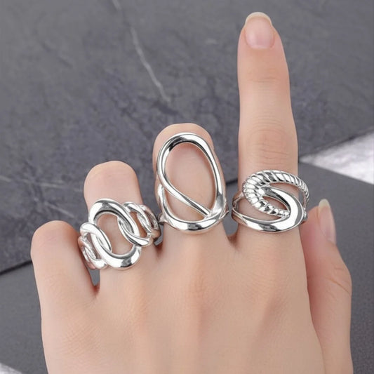 Pack of 3 Abstract Ring Trio - Rhodium Plated