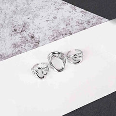 Pack of 3 Abstract Ring Trio - Rhodium Plated