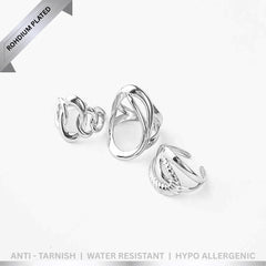 Pack of 3 Abstract Ring Trio - Rhodium Plated