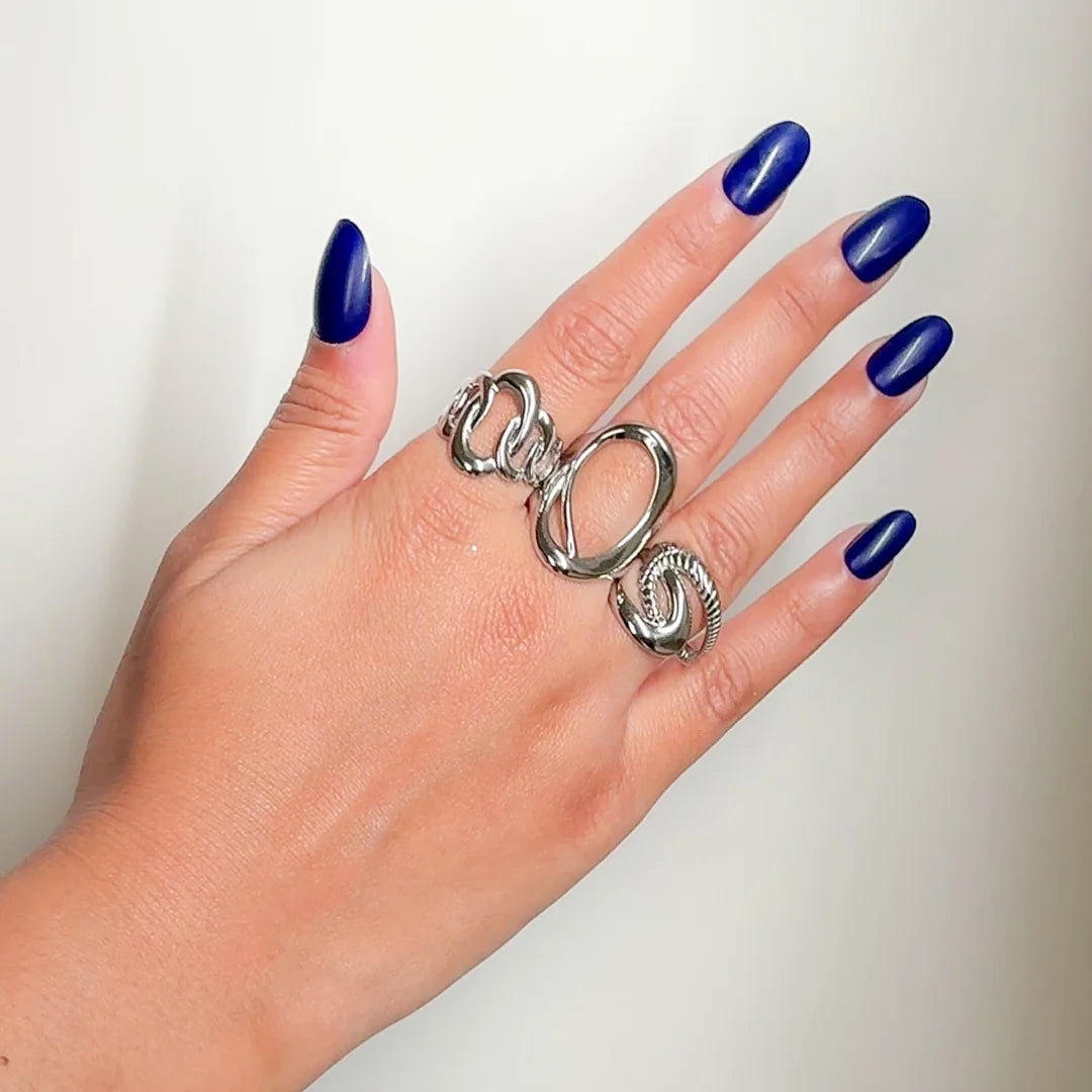 Pack of 3 Abstract Ring Trio - Rhodium Plated