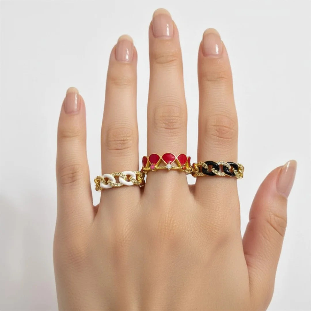 Pack of 3 Royal Enamel Rings Trio - 18K Gold Plated