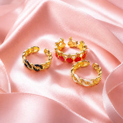 Pack of 3 Royal Enamel Rings Trio - 18K Gold Plated