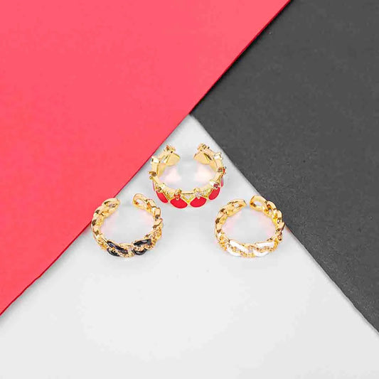 Pack of 3 Royal Enamel Rings Trio - 18K Gold Plated