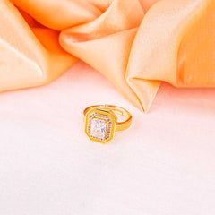 Radiant Sunlit Crystal Halo Ring - 18K Gold Plated