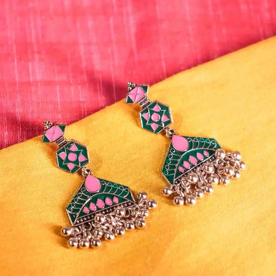 Bright Geometric Dual Coloured Dangle Earrings