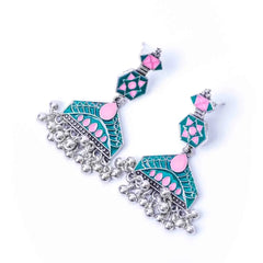 Bright Geometric Dual Coloured Dangle Earrings