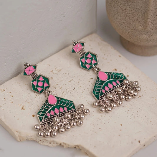 Bright Geometric Dual Coloured Dangle Earrings