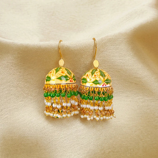Meenakari Leaf Work Beaded Jhumka