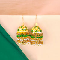 Meenakari Leaf Work Beaded Jhumka