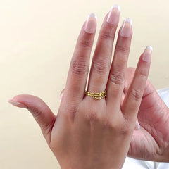 Golden Beaded Layered Chain Ring - 18K Gold Plated