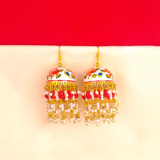 Floral Rose Meenakari Jhumka