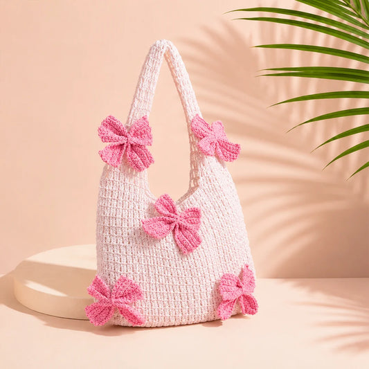 Blush Bow Crochet Shoulder Bag
