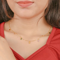 Colourful Rectangular Crystal Gems Necklace - 18K Gold Plated