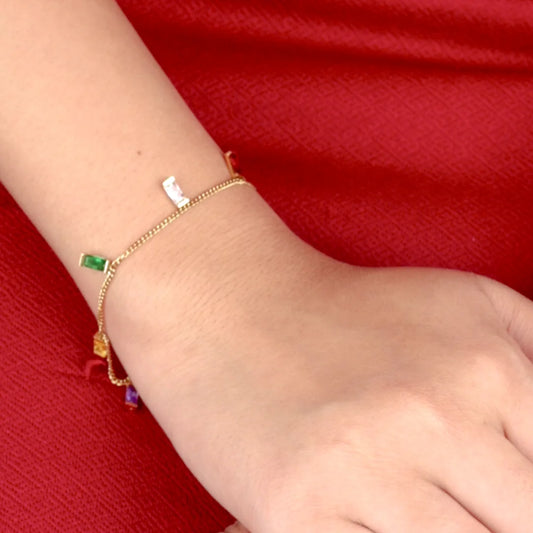 Colourful Crystal Rectangular Gems Bracelet - 18K Gold Plated