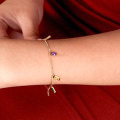 Colourful Crystal Rectangular Gems Bracelet - 18K Gold Plated
