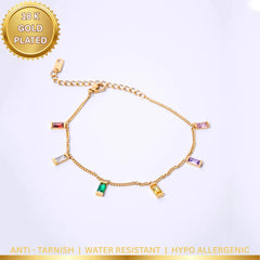 Colourful Crystal Rectangular Gems Bracelet - 18K Gold Plated