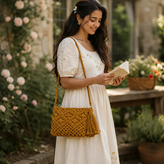 Mustard Macramé Sling Bag